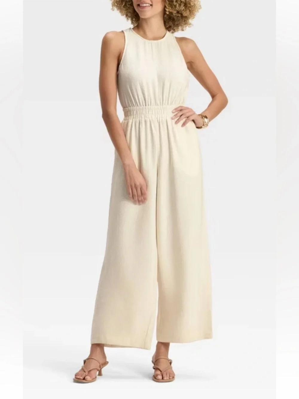 a new day Cream Sleeveless guaze Wide-Leg Jumpsuit - Picture 3 of 12